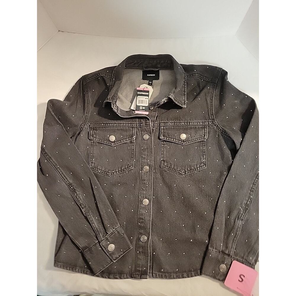 Express Women’s Black Studded Denim Jacket Sz S – New With Tags